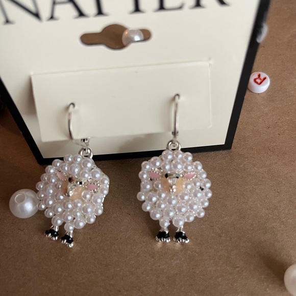 Napier Pearl Sheep Earrings with Silver Accents,earrings for women,sheep earring - Picture 6 of 9